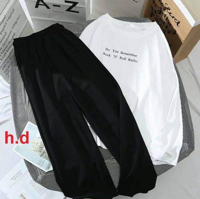 Freeship Sét áo ROCK tay dài + quần xuông đen HĐ12