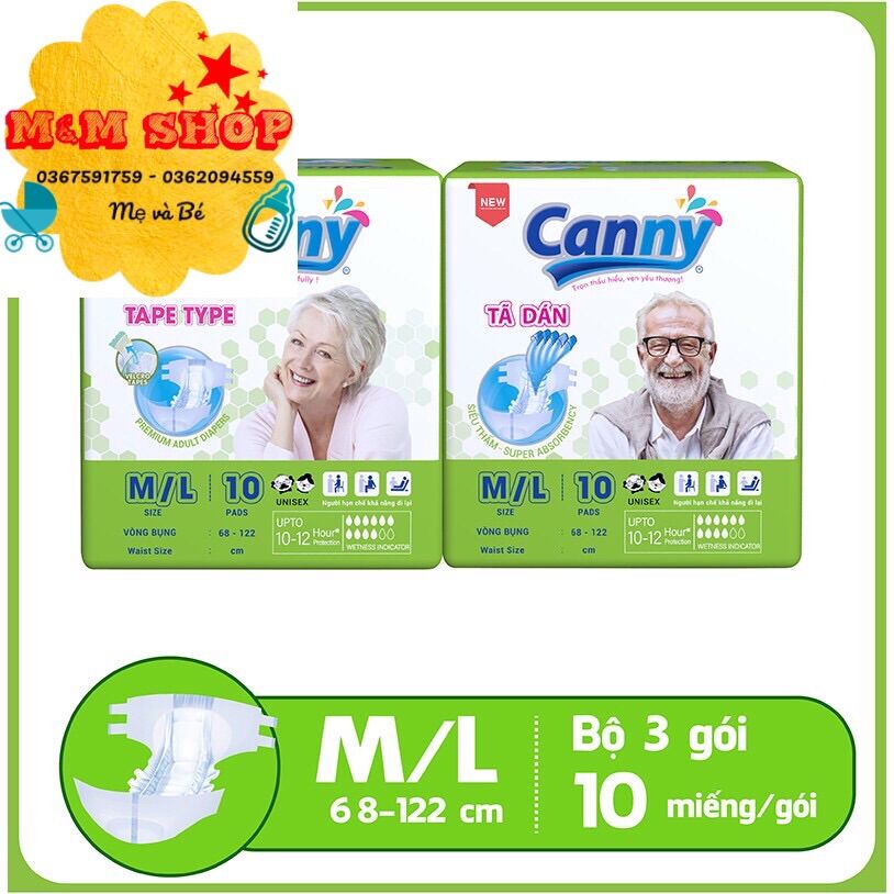 Combo 2 gói Tã bỉm dán người lớn Canny M/L 10 miếng