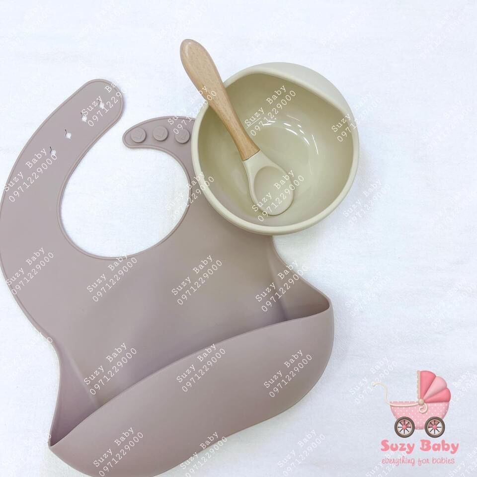 Bát ăn dặm chống lật silicon kèm thìa cho bé