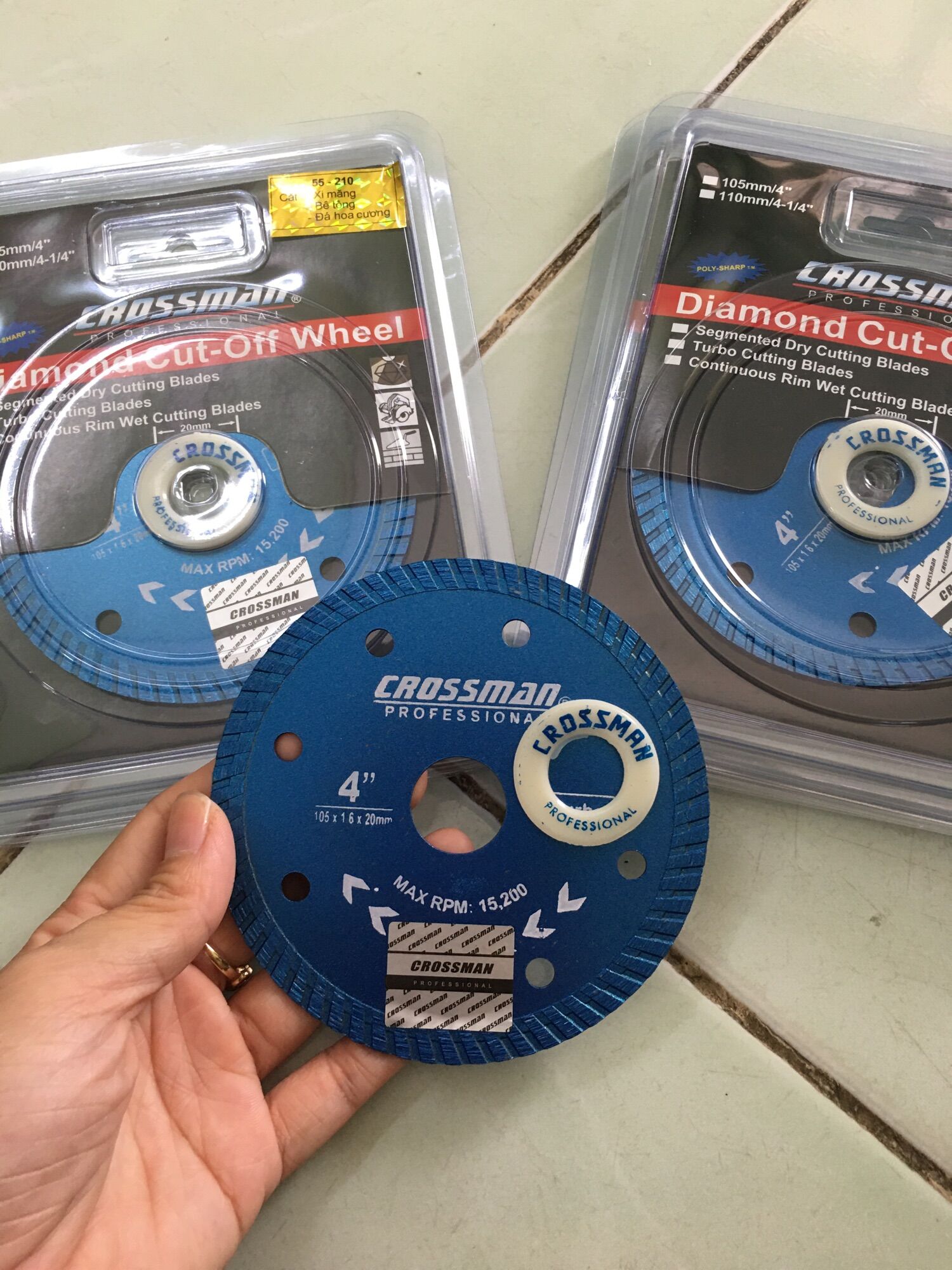 Lưỡi cắt gạch men, lưỡi cắt đá hoa cương, lưỡi cắt bê tông, lưỡi cắt xi măng cosman 100mm, lưỡi cắt gạch men 1 tấc, luoi cat gach đa hoa cuong, cat gach men, cat xi mang 100mm, lưỡi cắt gạch 1 tấc crossman 100mm