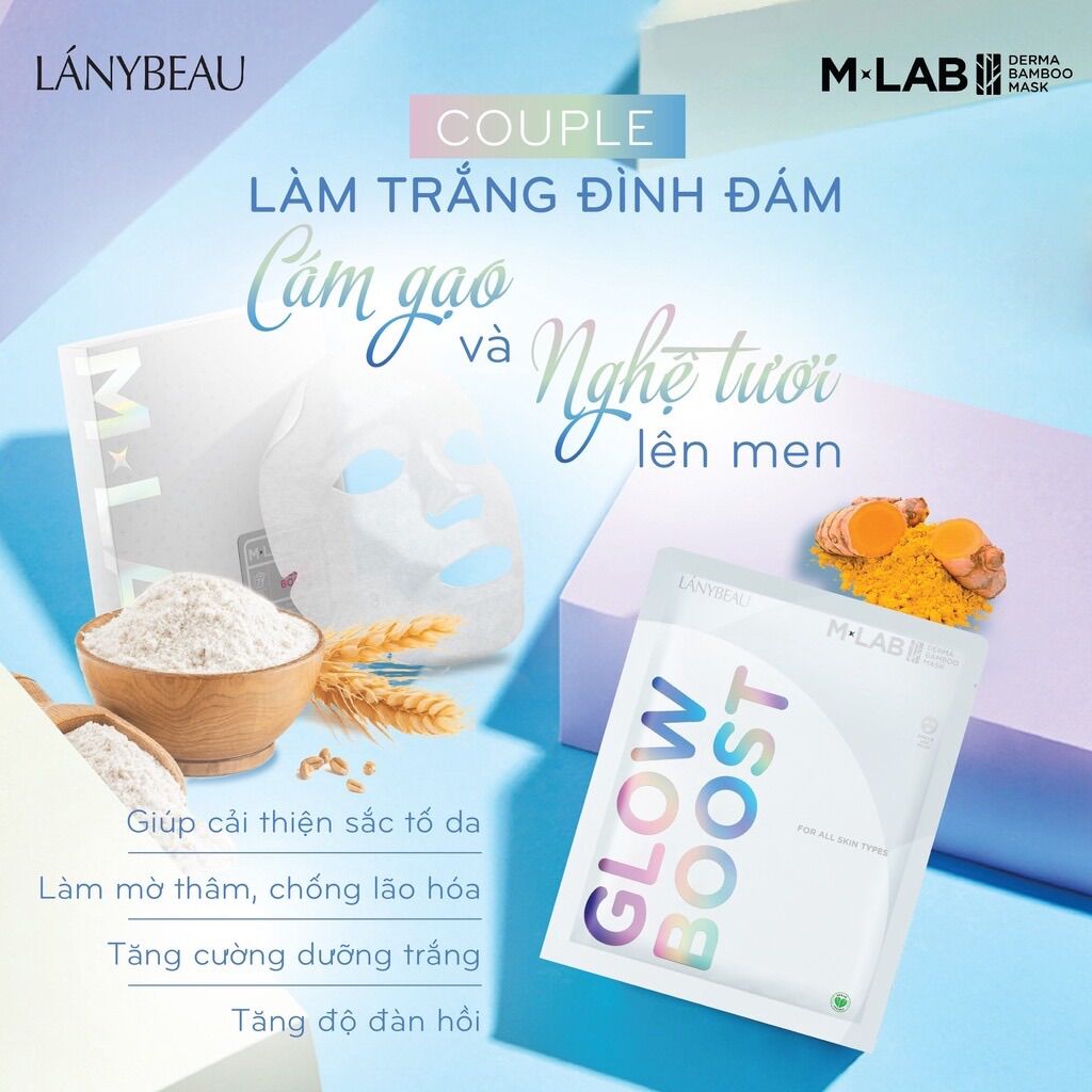 Mặt nạ dưỡng da trắng sáng, đều màu LÁNYBEAU MLAB Derma Bamboo Glow Boost - Combo 3 miếng
