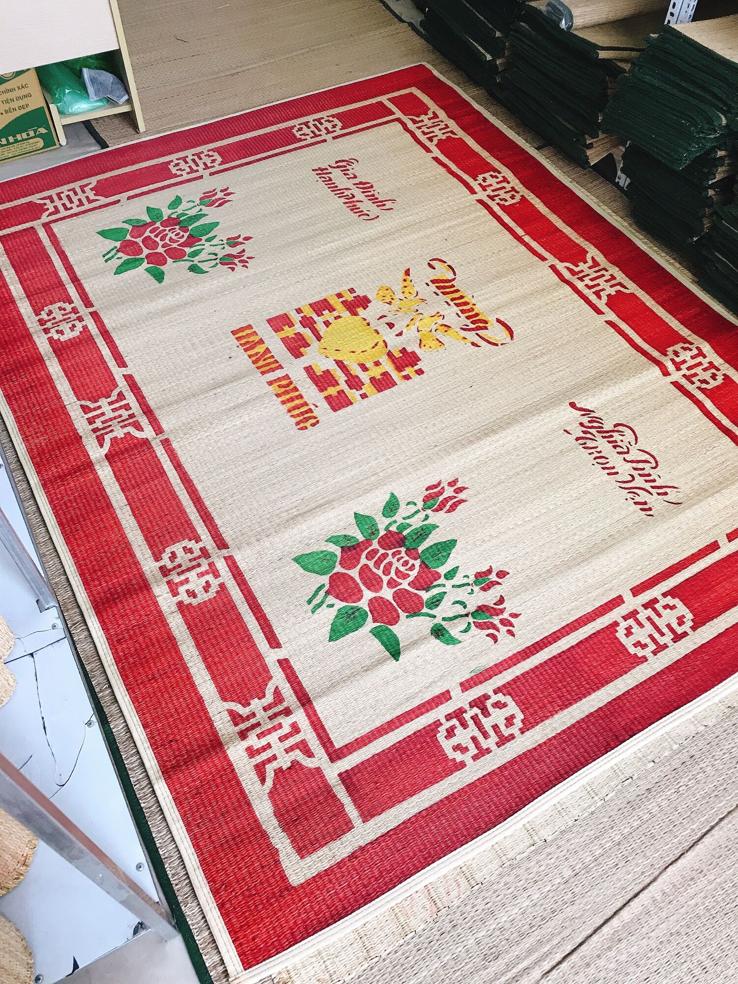 Chiếu Cói In Hoa 1m6x2m Bo Viền