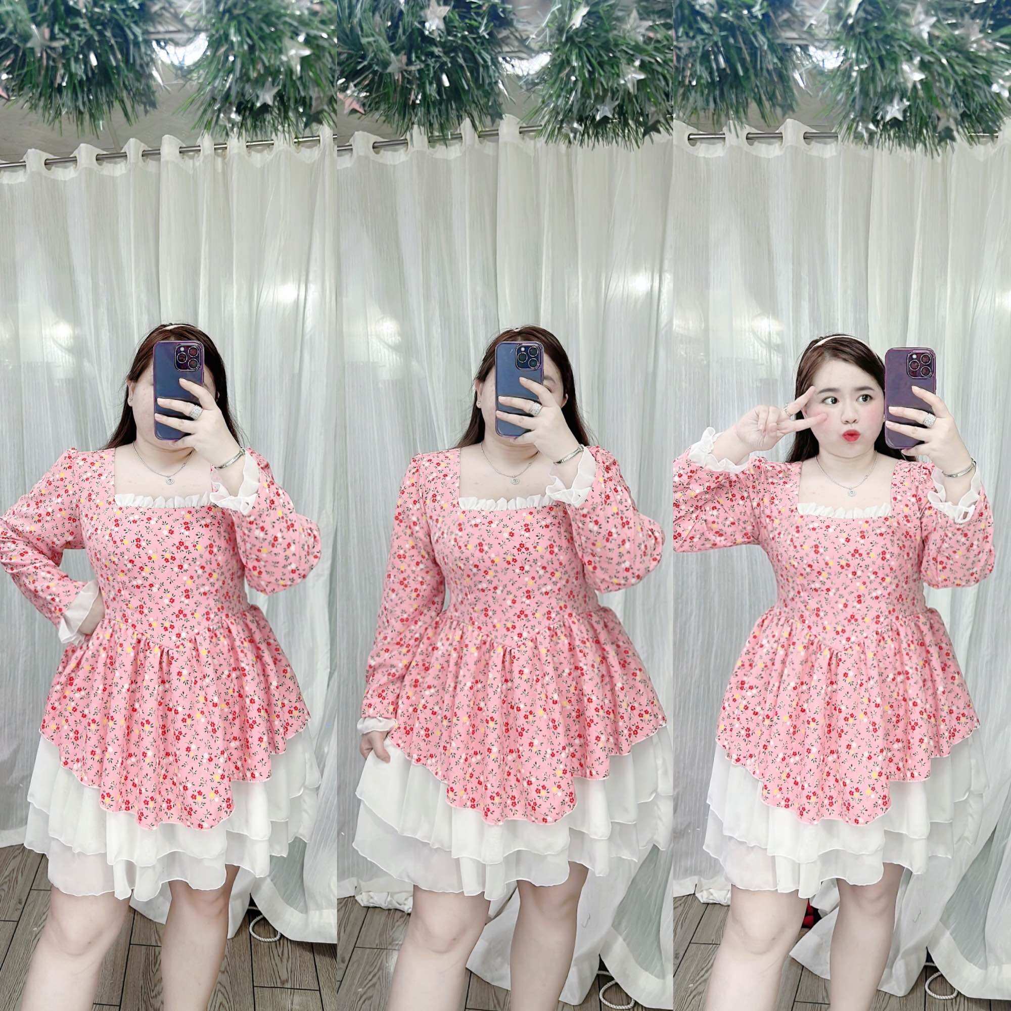 [Bigsize 65-90kg] Đầm lụa ý phối chiffon 3 tầng (kèm lót quần rời y hình)