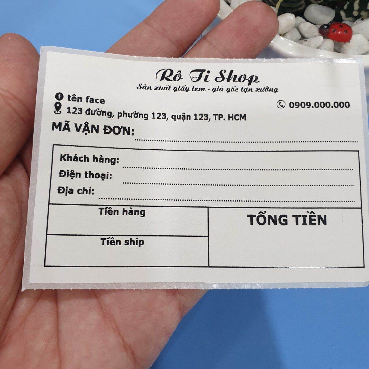 Combo 50 tem phiếu gửi hàng in sẵn thông tin kích thước 10x7cm