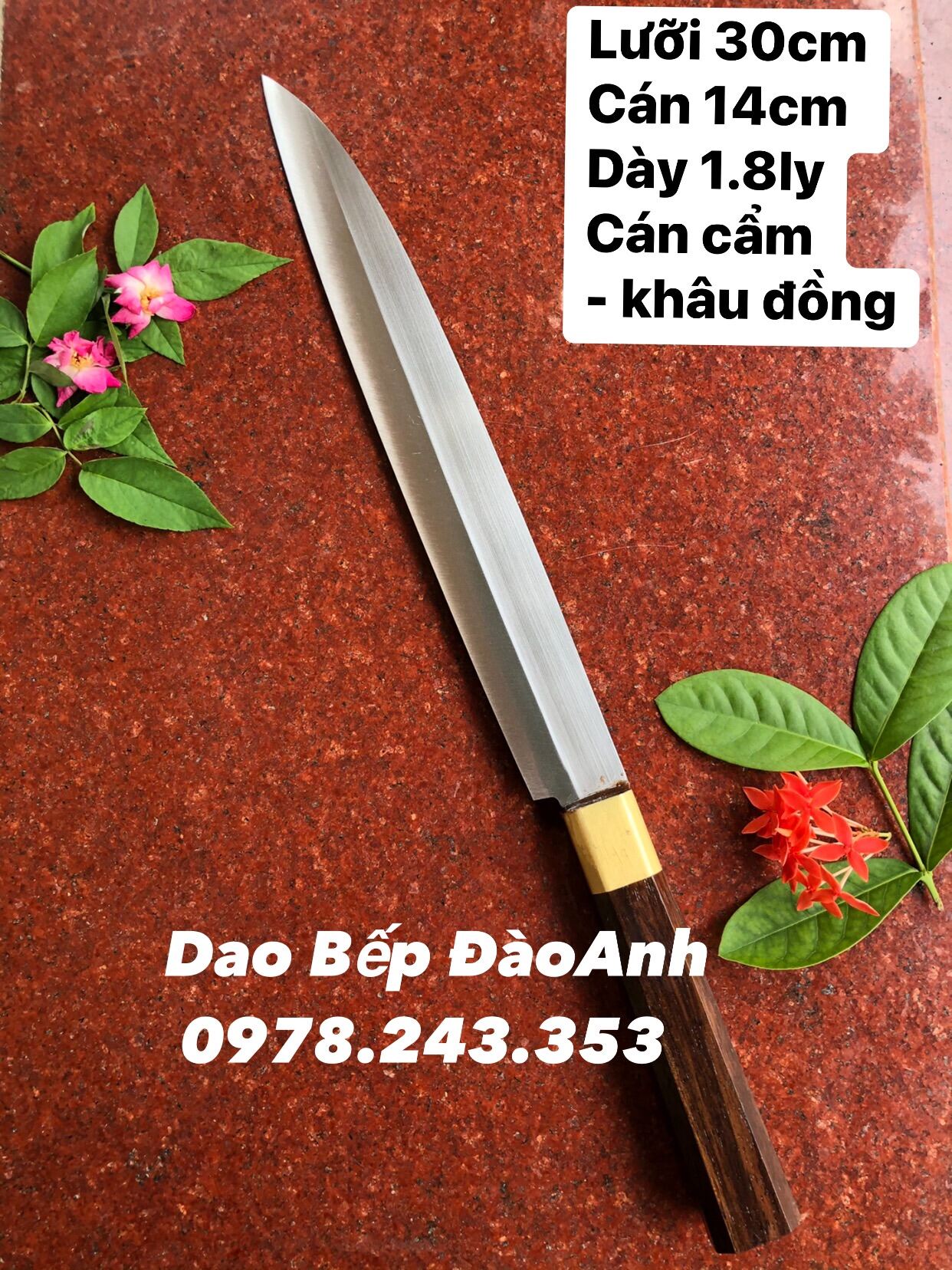 Dao sashimi nhọn thái lát cá hồi