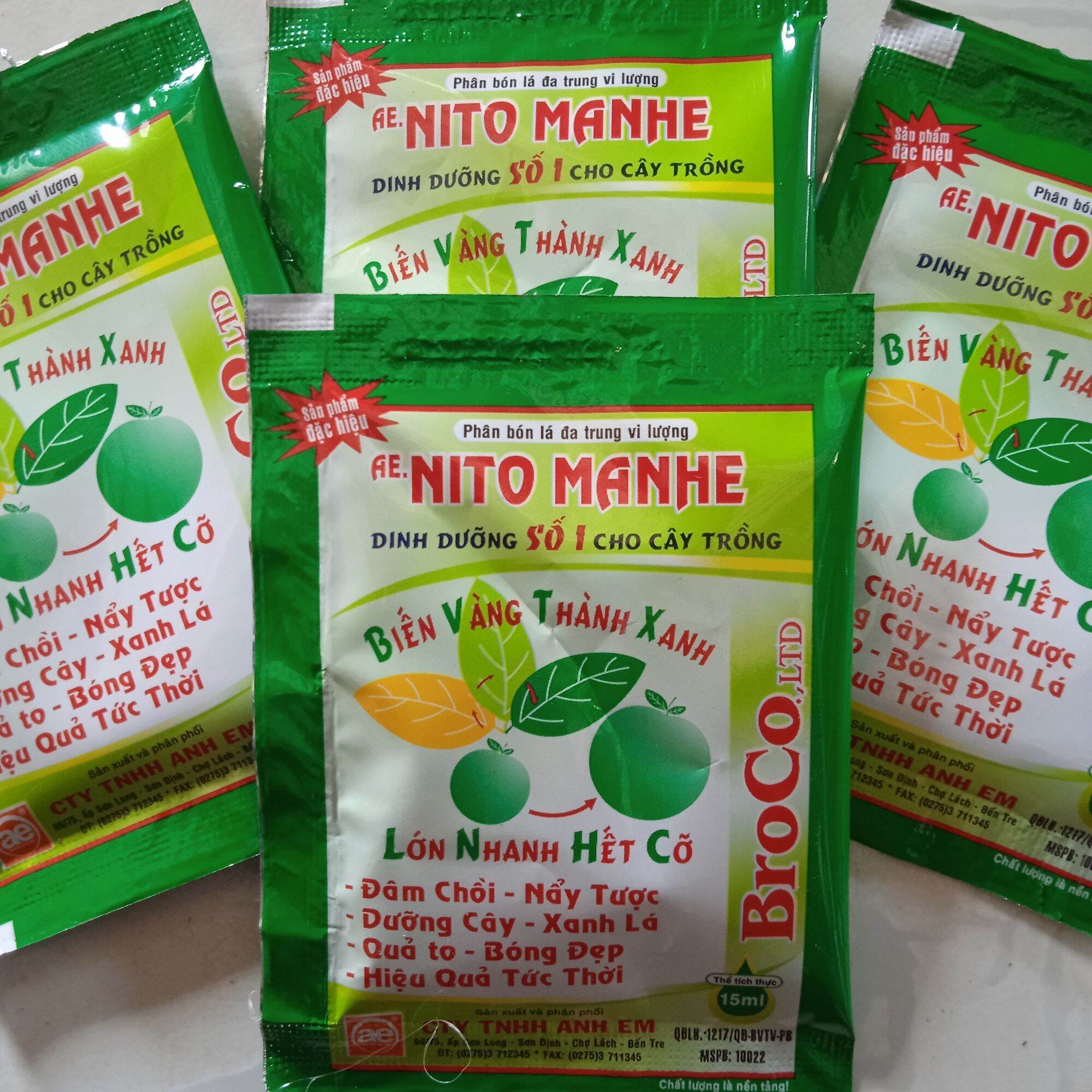 Phân bón AE.NITO MANHE biến vàng thành xanh giúp cây đâm chồi, nẩy tược,vọt đọt, xanh cây lớn lá