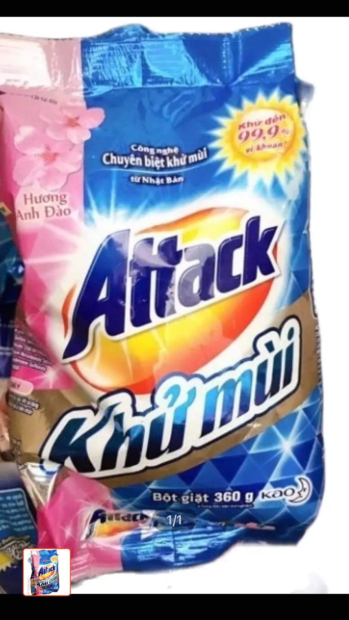 Combo 5 gói bột giặt Altack khử mùi hoa anh đào gói 360g.