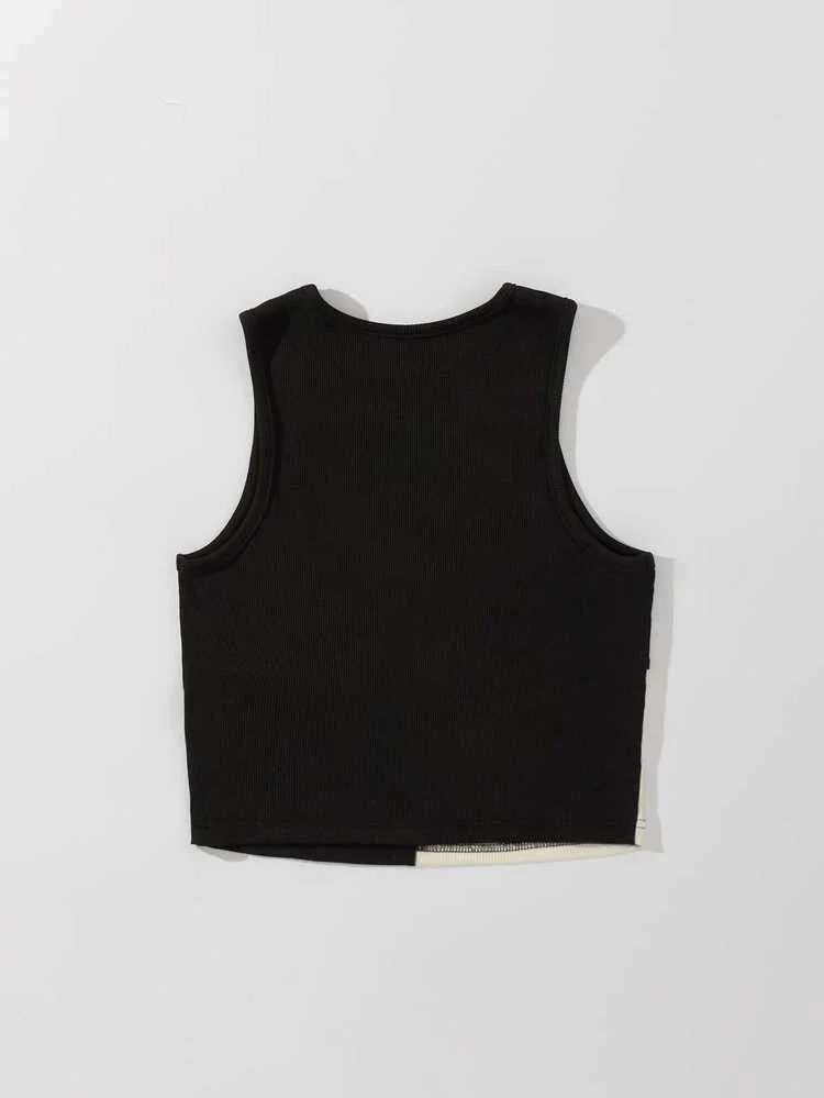 Áo croptop ĐEN Vá 2 mảnh kem (1210)