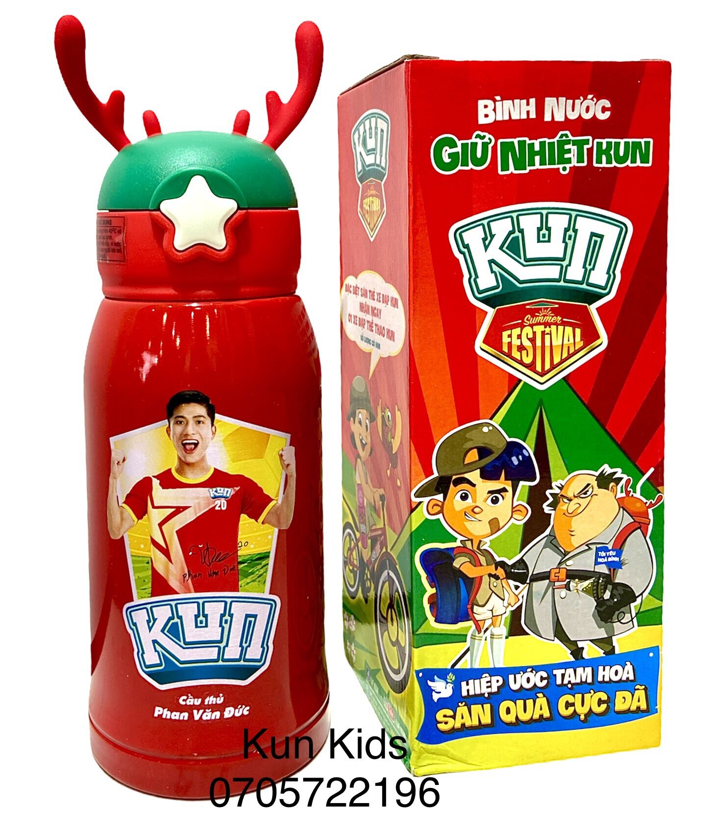 Bình nước Kun giữ nhiệt hình cầu thủ Phan Văn Đức - Bình nước giữ nhiệt hàng khuyến mãi sữa Kun 500ML