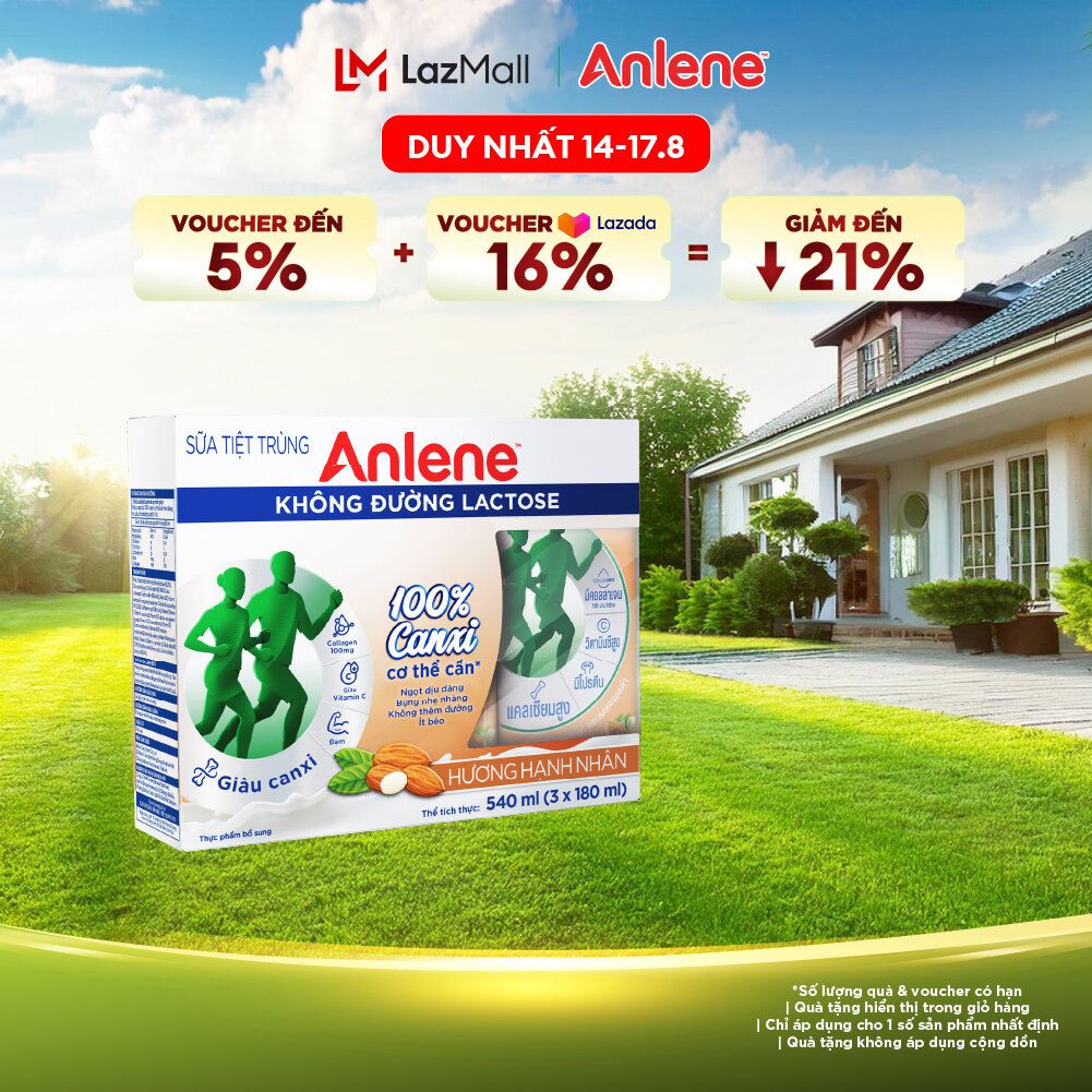 Lốc 3 hộp sữa Anlene không đường Lactose vị hạnh nhân 180ml