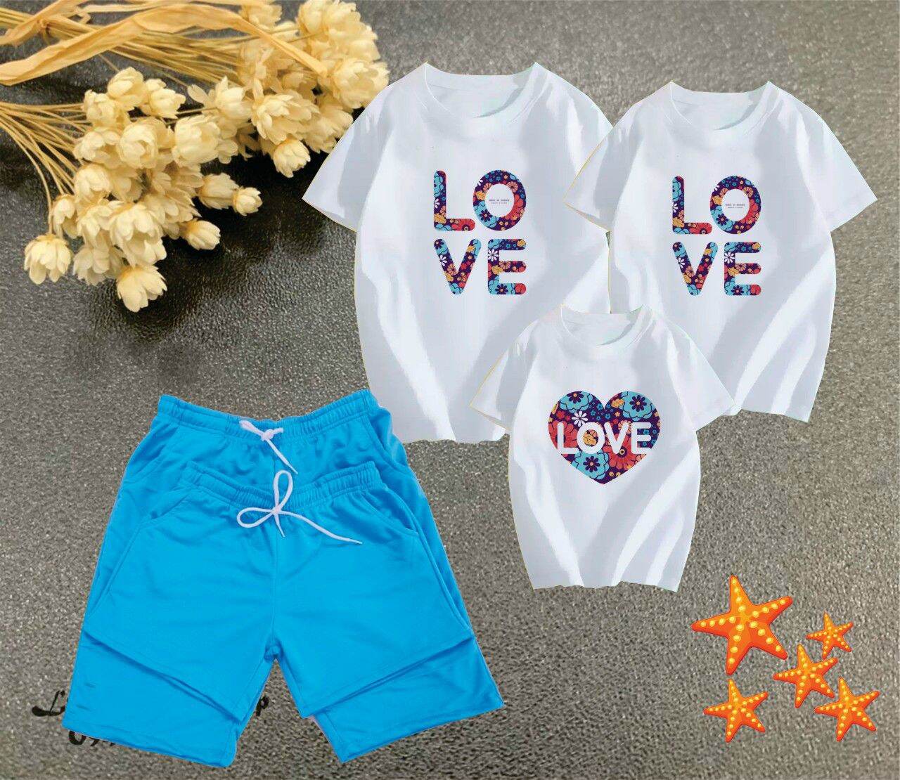 BỘ GIA ĐÌNH TUYỆT ĐẸP, SÉT ĐỒ GIA ĐÌNH CHỮ LOVE, SÉT ĐỒ ĐÔI TRÁI TIM