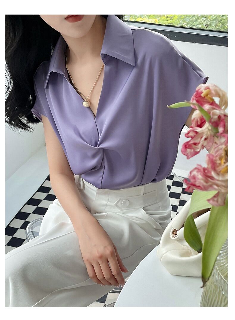 Áo xoắn ngực cổ sơ mi nhiều màu