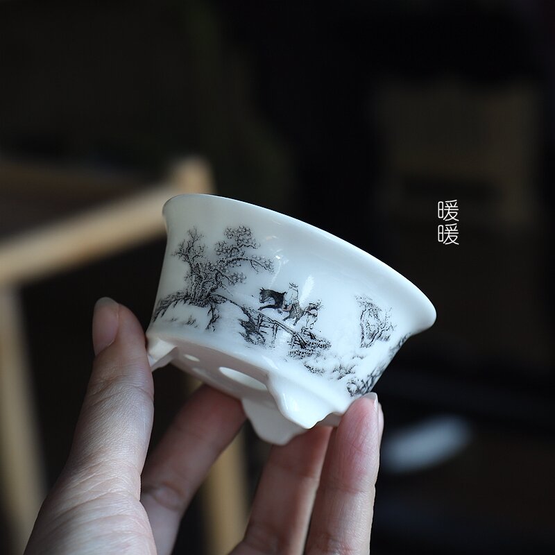 Chậu miệng tròn nhỏ sơn thủy chậu hoa ấm áp chậu bonsai cỡ nhỏ gốm sứ tinh xảo chậu hoa nhỏ kiểm soát nhiều thịt
