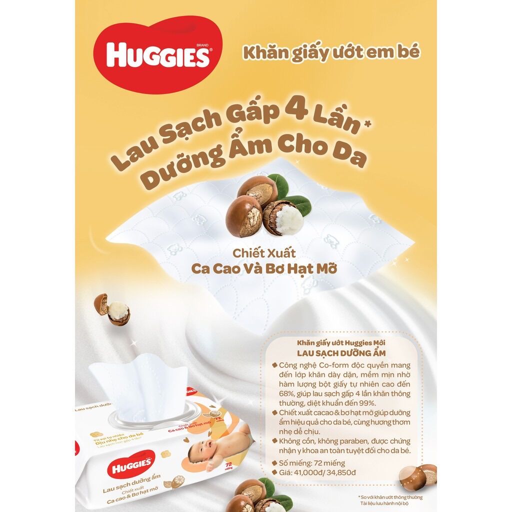 Khăn Ướt Huggies Cacao và Bơ Hạt Mỡ