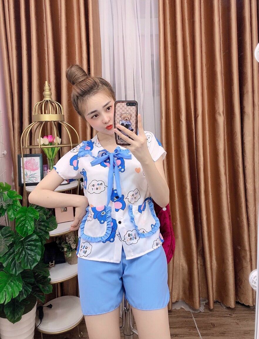 [HCM]Đồ Bộ Lụa Ngắn Tiểu Thư Mặc Nhà Nữ - M12