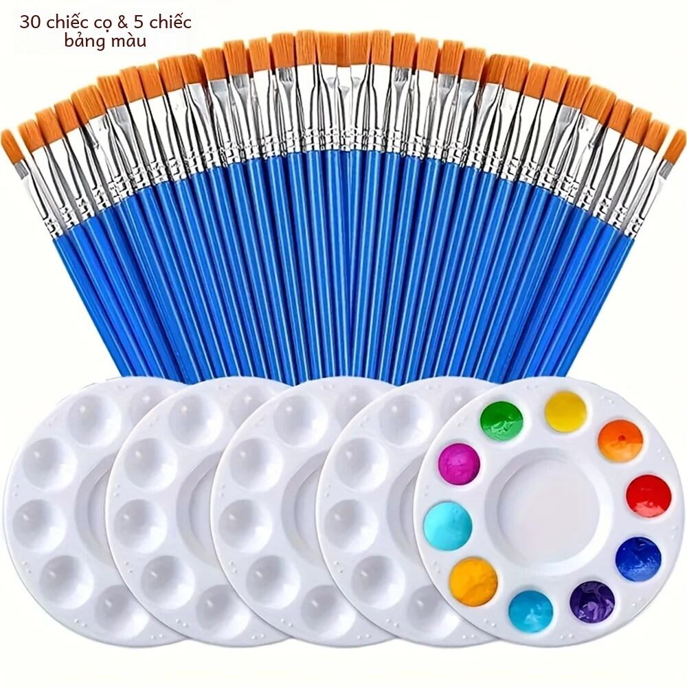 30 Chiếc Cọ Sơn Bảng Bộ Tóc Nylon Nghệ Sĩ Cọ Với 5 Chiếc Khay Sơn Cho Acrylic Màu Nước Dầu Gouache Tempera