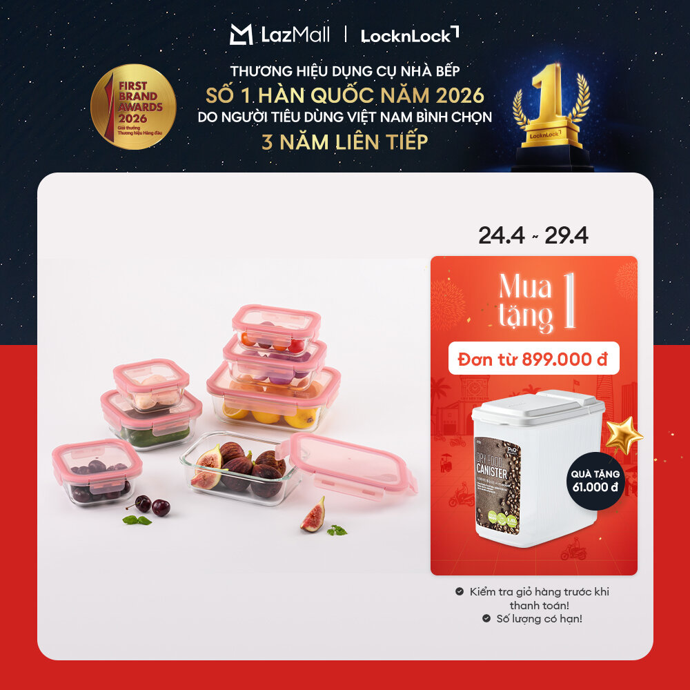 LLG246/LLG247/LLG248/LLG404- Hộp Thủy Tinh Rose Glass LocknLock Chịu Nhiệt Màu Anh Đào