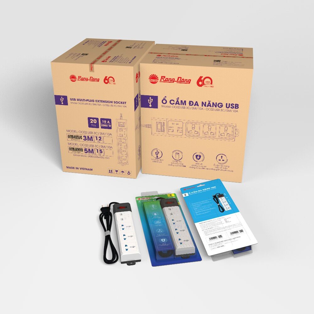 Ổ cắm đa năng USB Dây 3m,5m RẠNG ĐÔNG