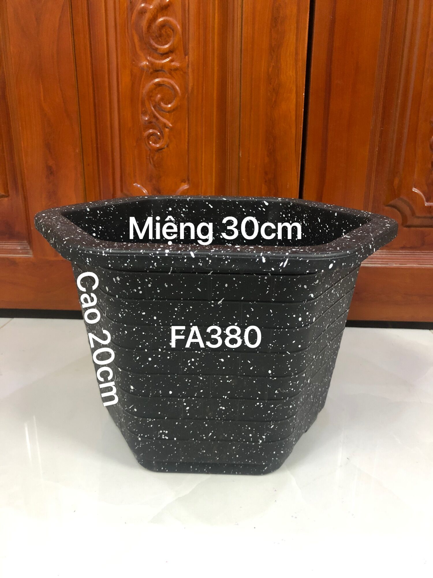 Chậu nhựa trồng cây 5 cái lục giác FA380 đá đen dày dặn