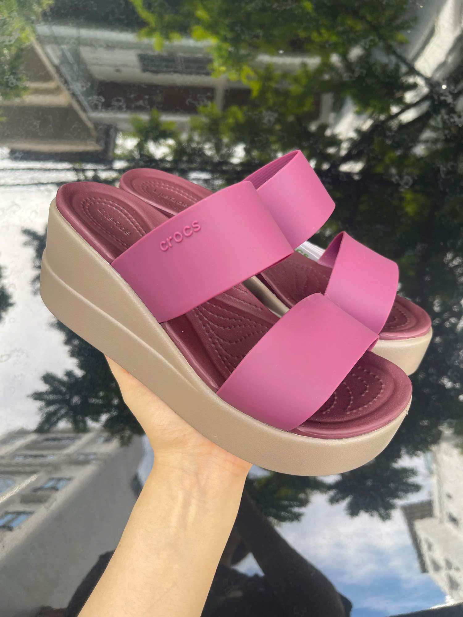 ( Xả kho)Dép lê crocs chính hãng màu mận đế cao 7cm C.roc.s shoes giầy dép thời trang nam nữ