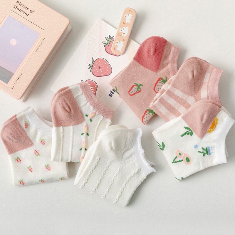 [HCM]Set 5 đôi vớ Hồng dâu xinh yêu
