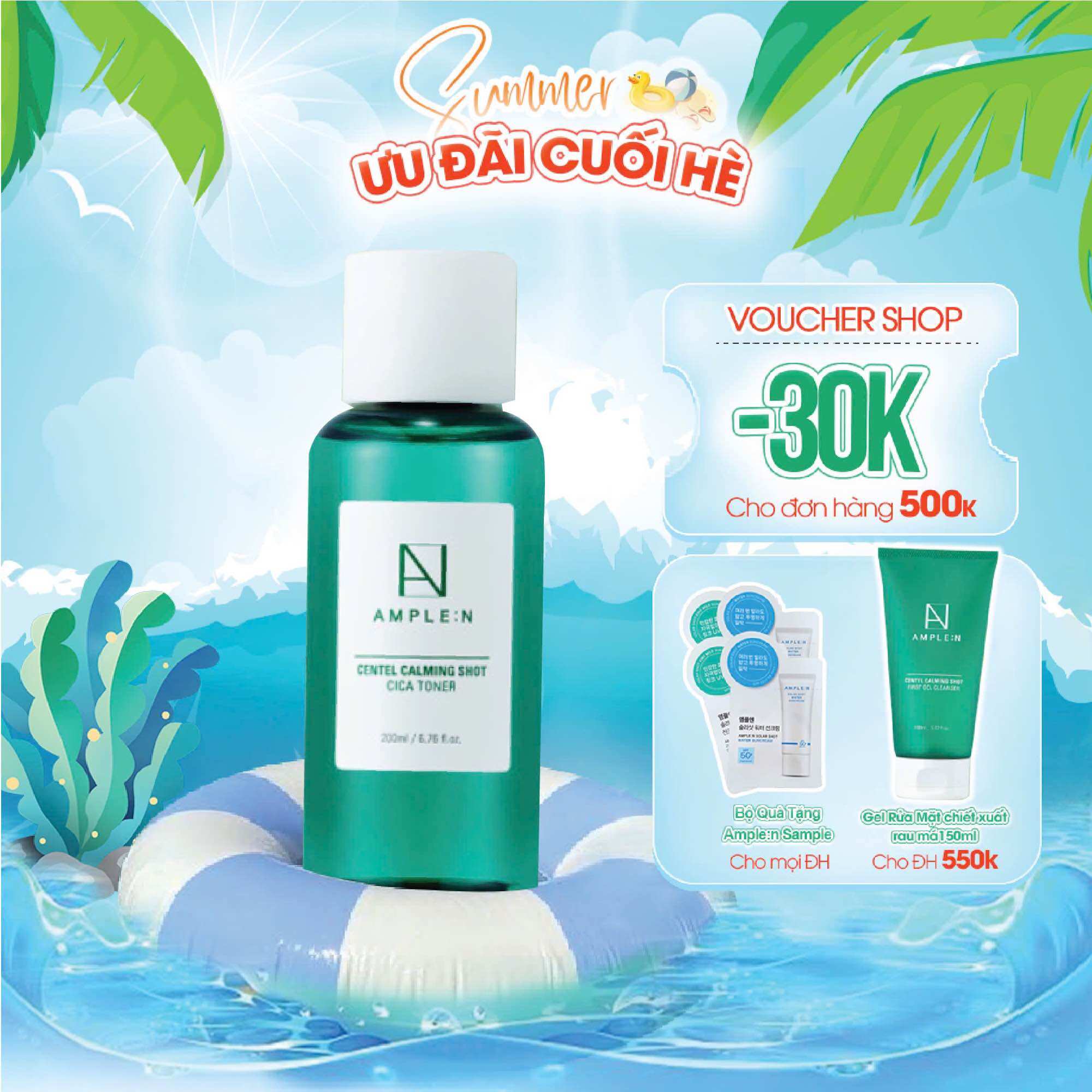 Toner cấp ẩm làm dịu da ample:n centel calming shot cica toner 200ml