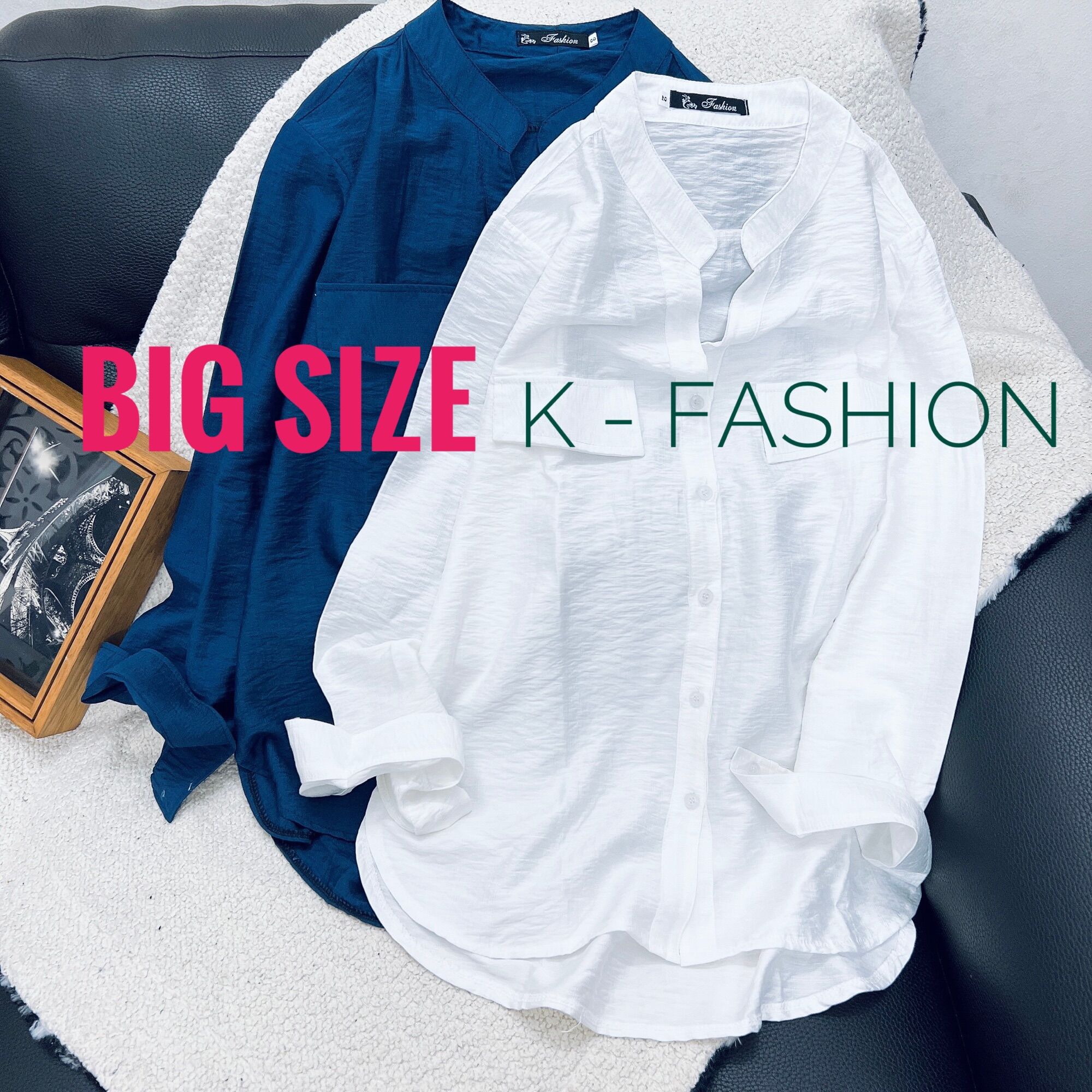 Big size - cổ trụ - tay dài - áo sơ mi nữ cotton thái