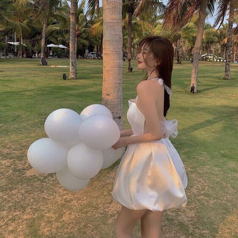 Đầm Trắng Công Chúa Thắt Nơ Lưng