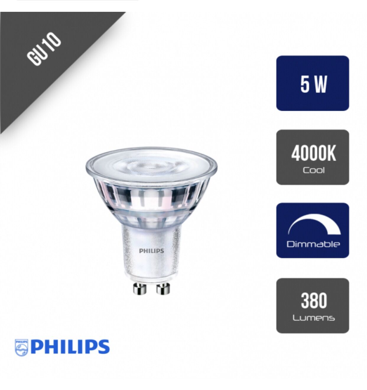 Bóng chén master led spot mv 5w đui gu10 điện áp 220v |philips chính hãng|