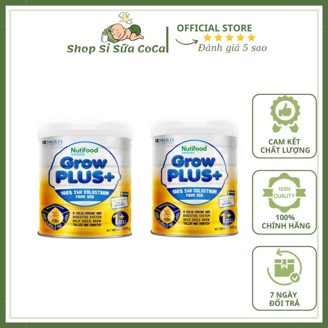 Combo 2 hộp Growplus Vàng 1+ 800gr sữa non Nutifood