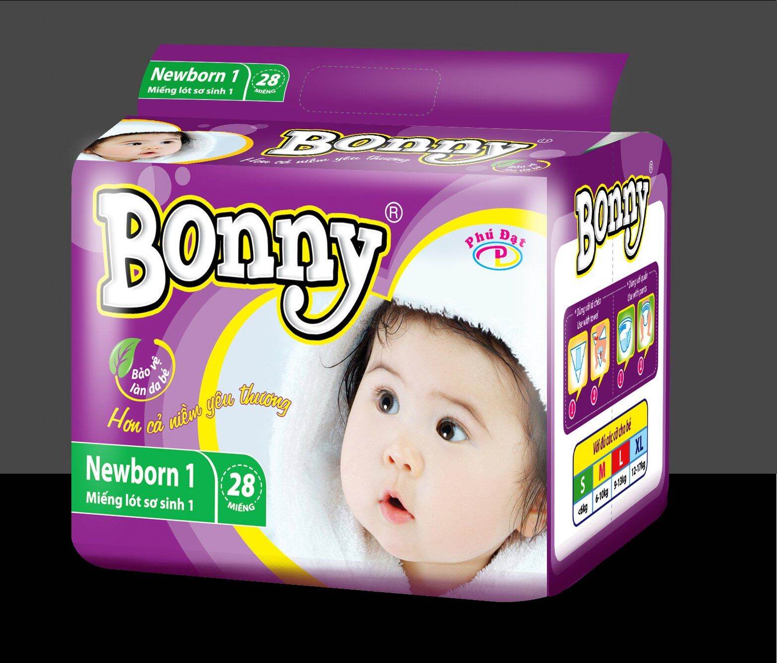 Bỉm lót sơ sinh Newborn 1 BONNY túi 28 miếng dành cho bé mới sinh
