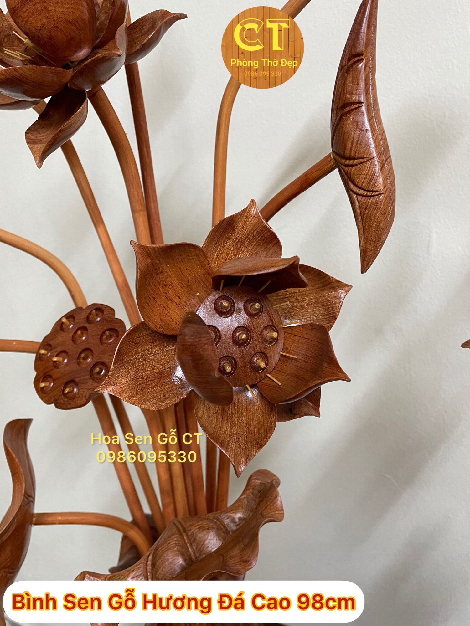 Bình Hoa Sen Gỗ Hương Đá Cao 87cm - 1 Bình