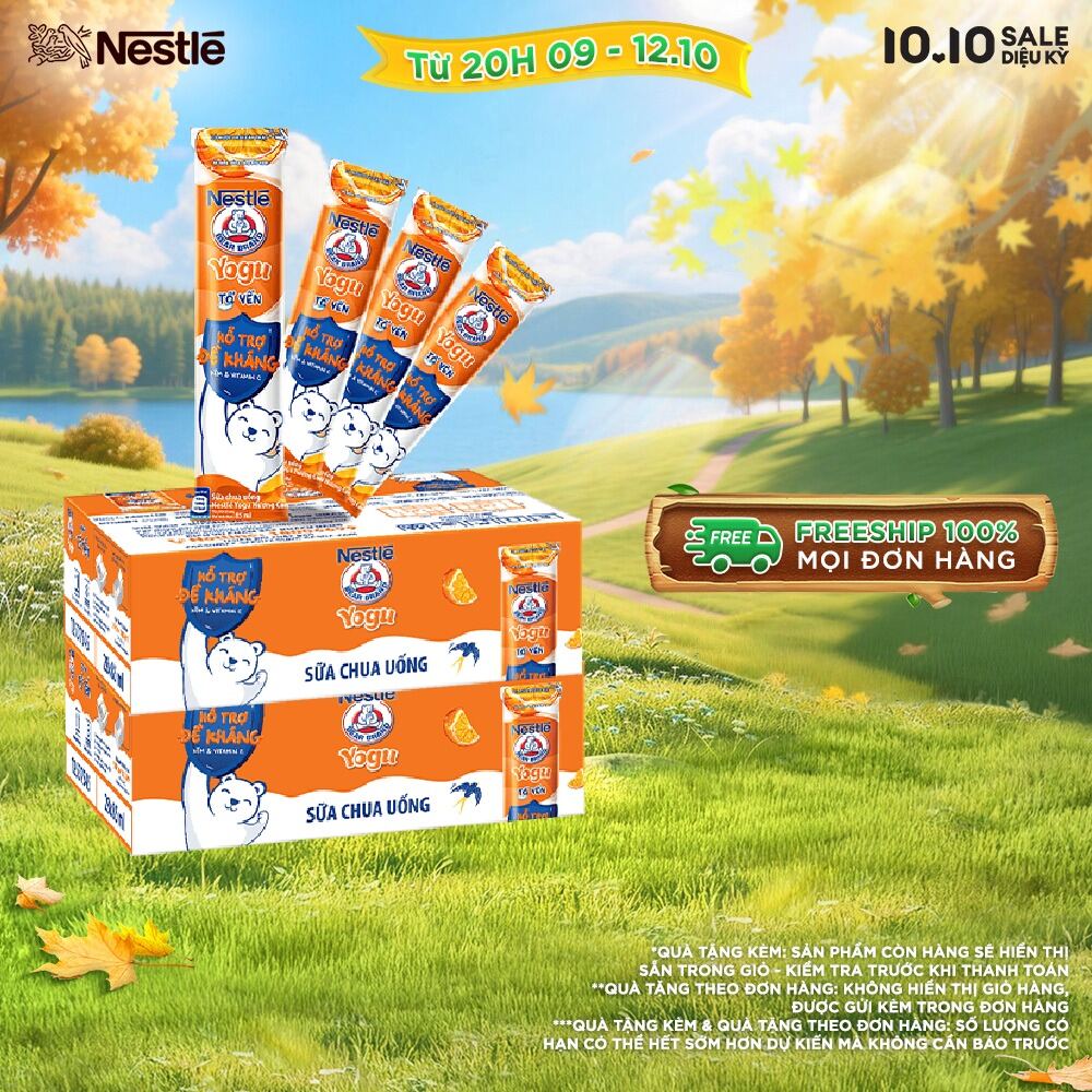 [FREESHIP TOÀN QUỐC] Combo 2 thùng Sữa chua tổ yến Nestlé® YOGU HƯƠNG CAM (2x28x75ml)