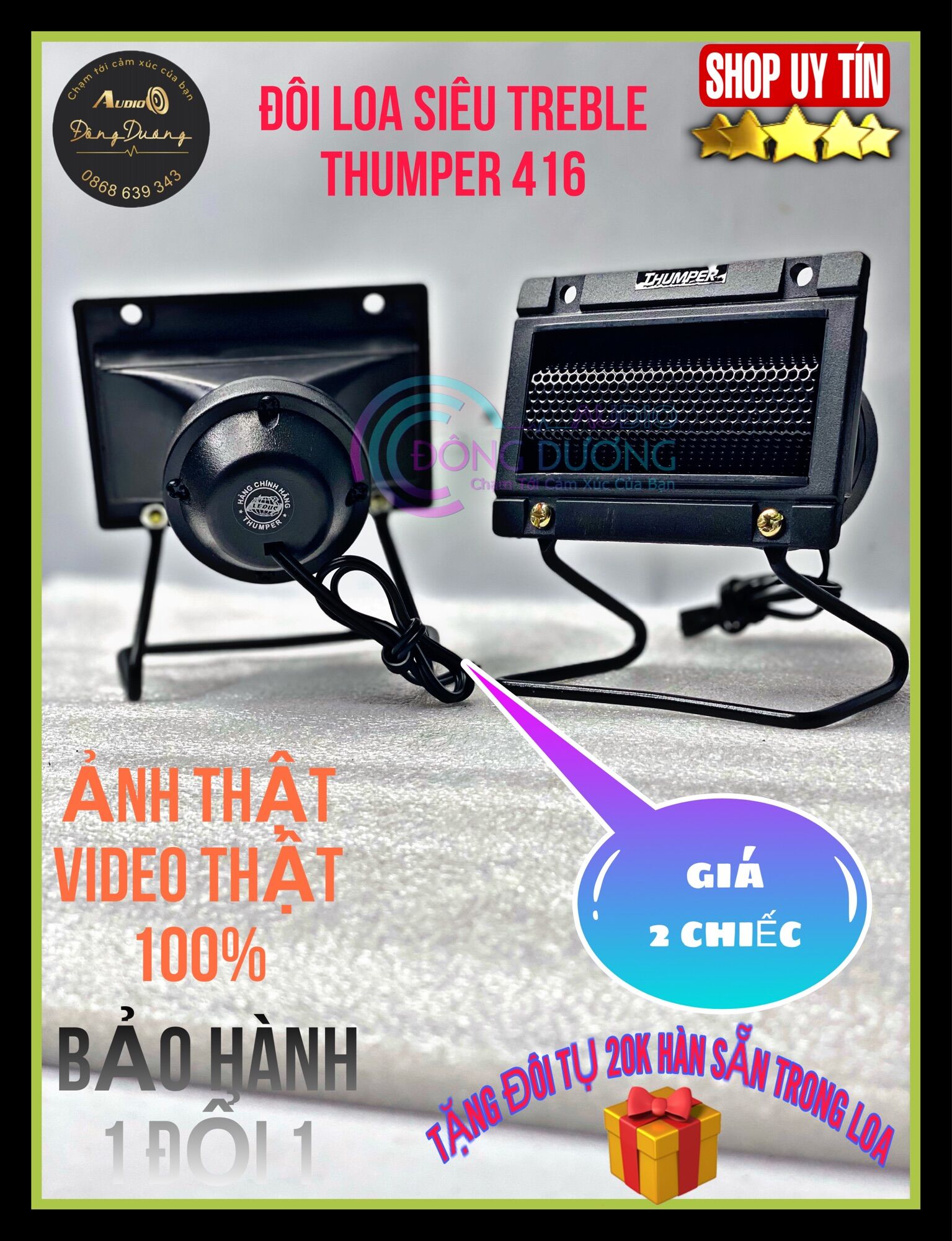 BỘ ĐÔI LOA SIÊU TREBLE THUMPER 416 - TREBLE THẠCH ANH