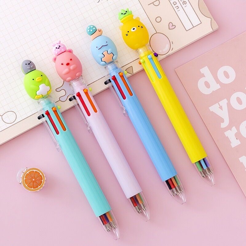Bút bi bấm 6 ngòi kèm đầu thú mập dễ thương cute