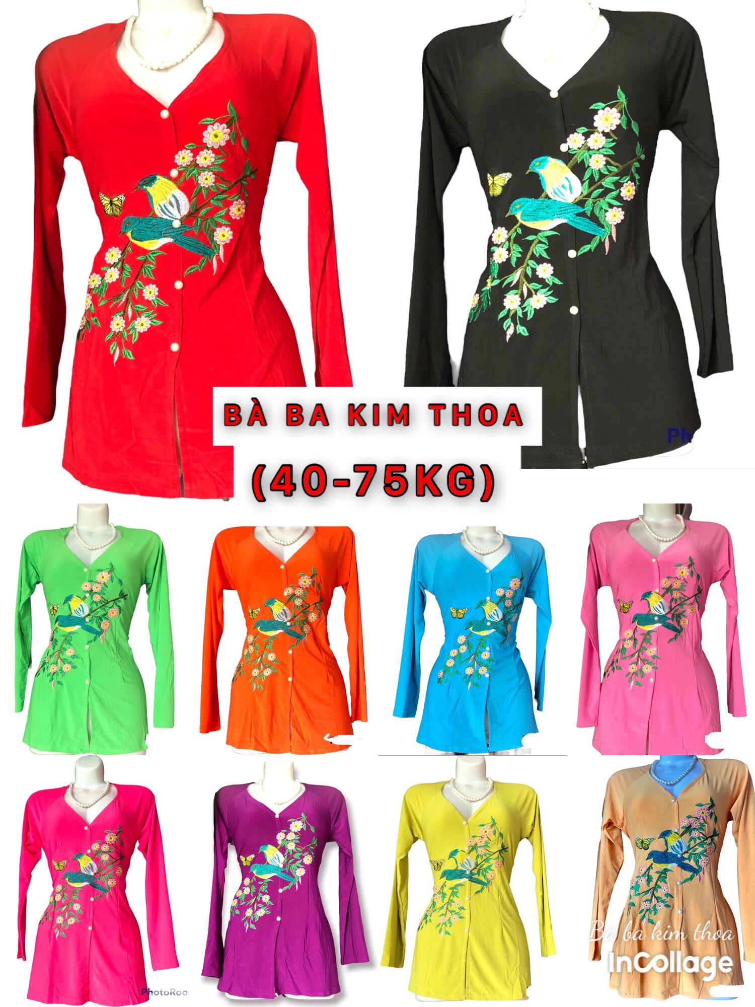 Bộ bà ba thêu(từ 40-75kg)mặc vừa-(cả bộ áo và quần)