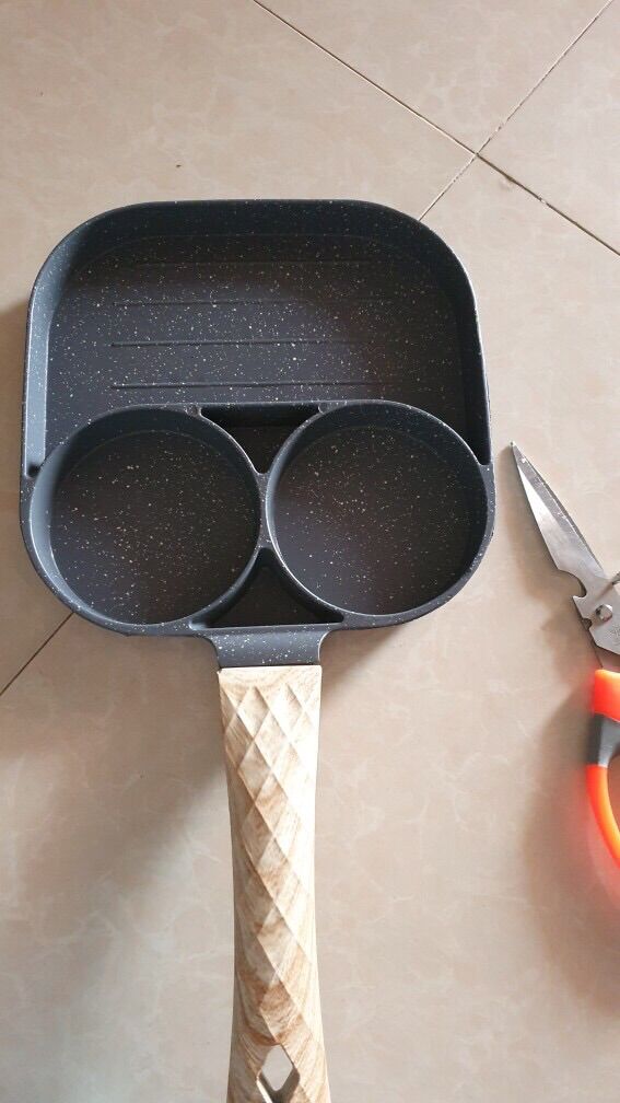 Chảo Đá Chia Ô 3 Ngăn Chiên Dán Đa Năng - Chảo Đá Chống Dính Tốt, Nấu Được Tất Cả Các Loại Bếp