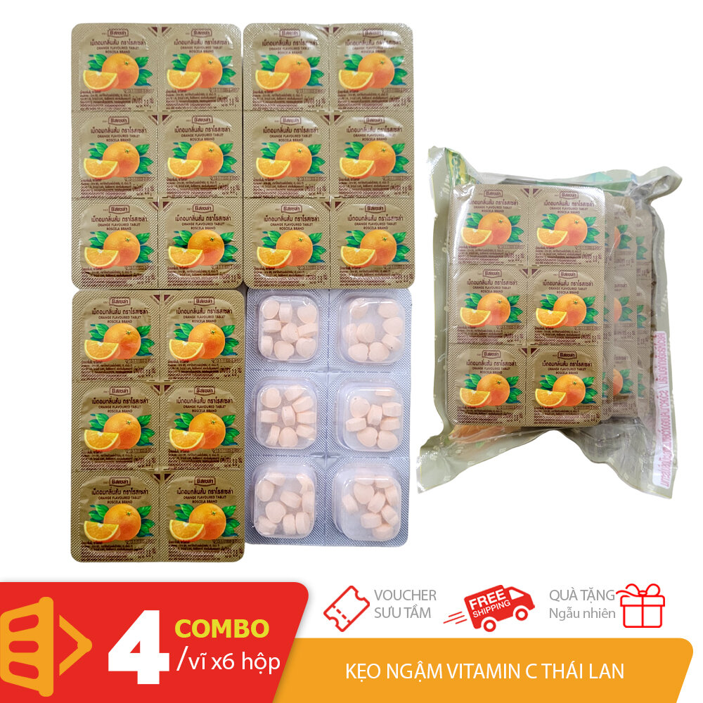 Túi 4 vĩ 24 hộp kẹo C vitamin Thái Lan hương cam bỗ dưỡng cung cấp năng lượng