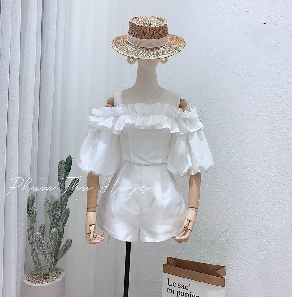 Áo kiểu croptop nhúng tay phồng