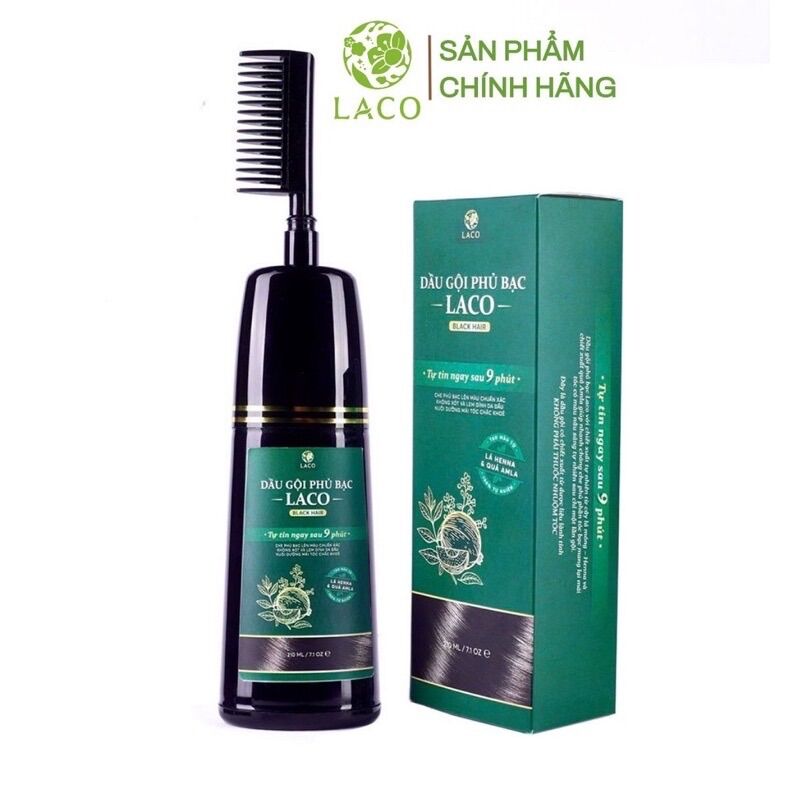 Dầu gội phủ bạc laco black hair 200ml giúp tóc đen tự nhiên sau 9 phút.