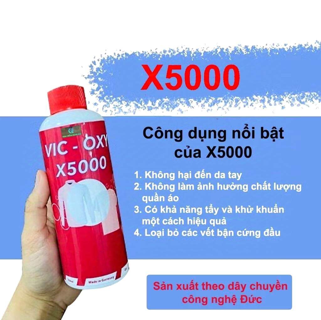 Nước Tẩy Quần Áo VIC OXY X5000 Tẩy Mốc, Ố Vàng, Lem Màu 500ml - Tẩy Trắng Đánh Bay Mọi Vết Bẩn