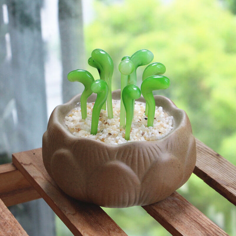 Japanese Style Handmade Coloured Glaze Succulent Cactus Sprouts Small Ornaments Model Potted Plants Glass Office Decorations