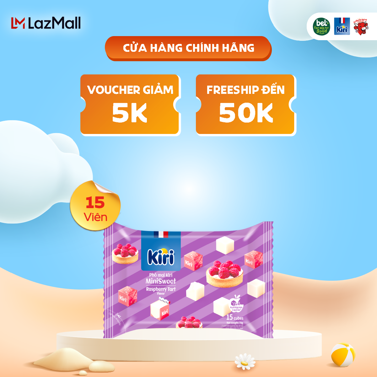 Phô Mai Kiri Vị Mâm xôi 15C 78G