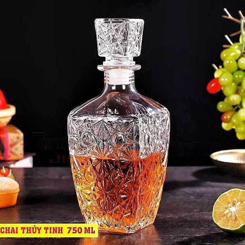 Chai thủy tinh 750ml cao cấp hoạ tiết nổi .