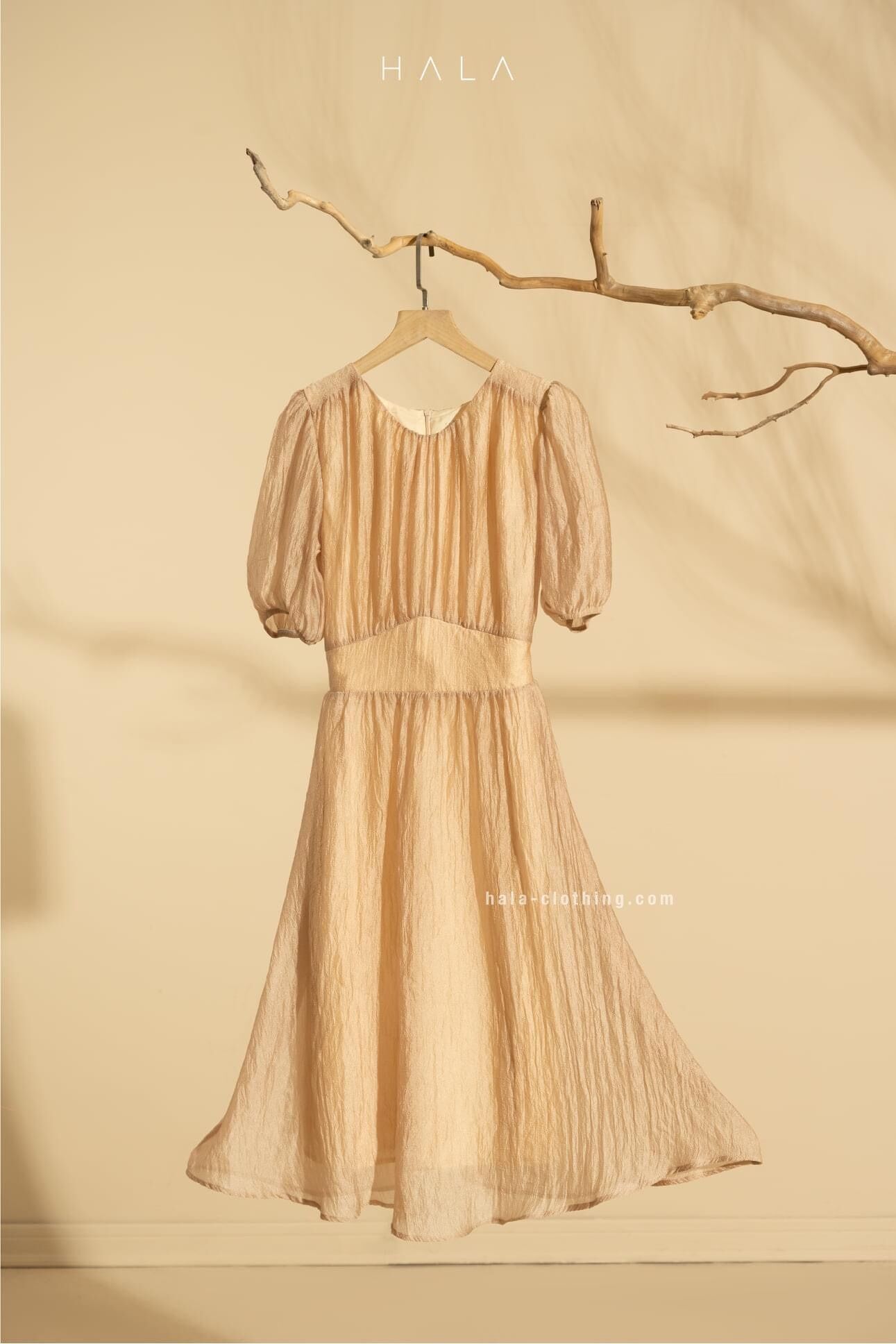 Hala mavie dress - váy tơ cổ tròn dáng dài