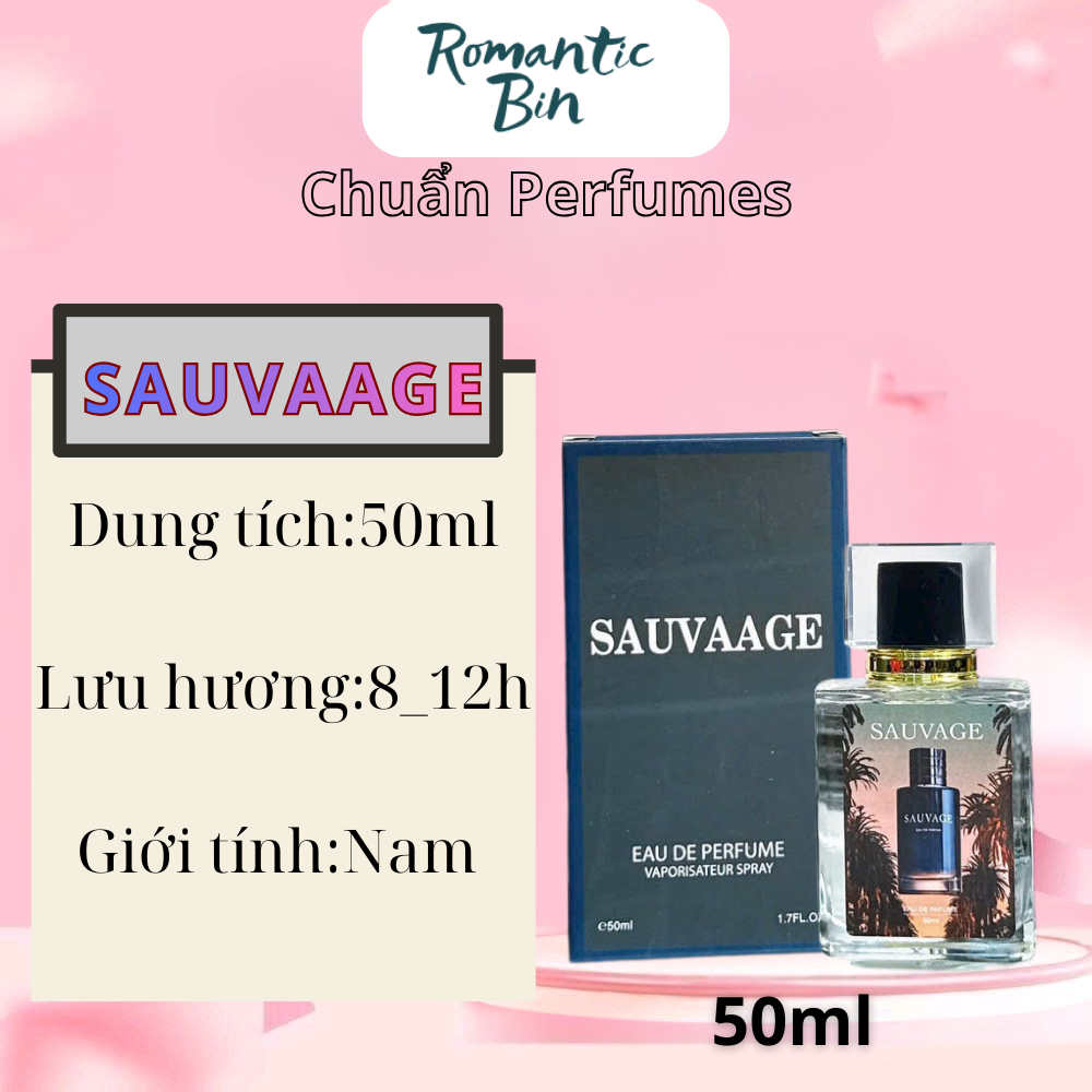 Nước hoa Sauvage Eau de Parfum 50ml cho nam, lưu hương 8-12 giờ, dung tích 50ml, hộp màu xanh đậm.