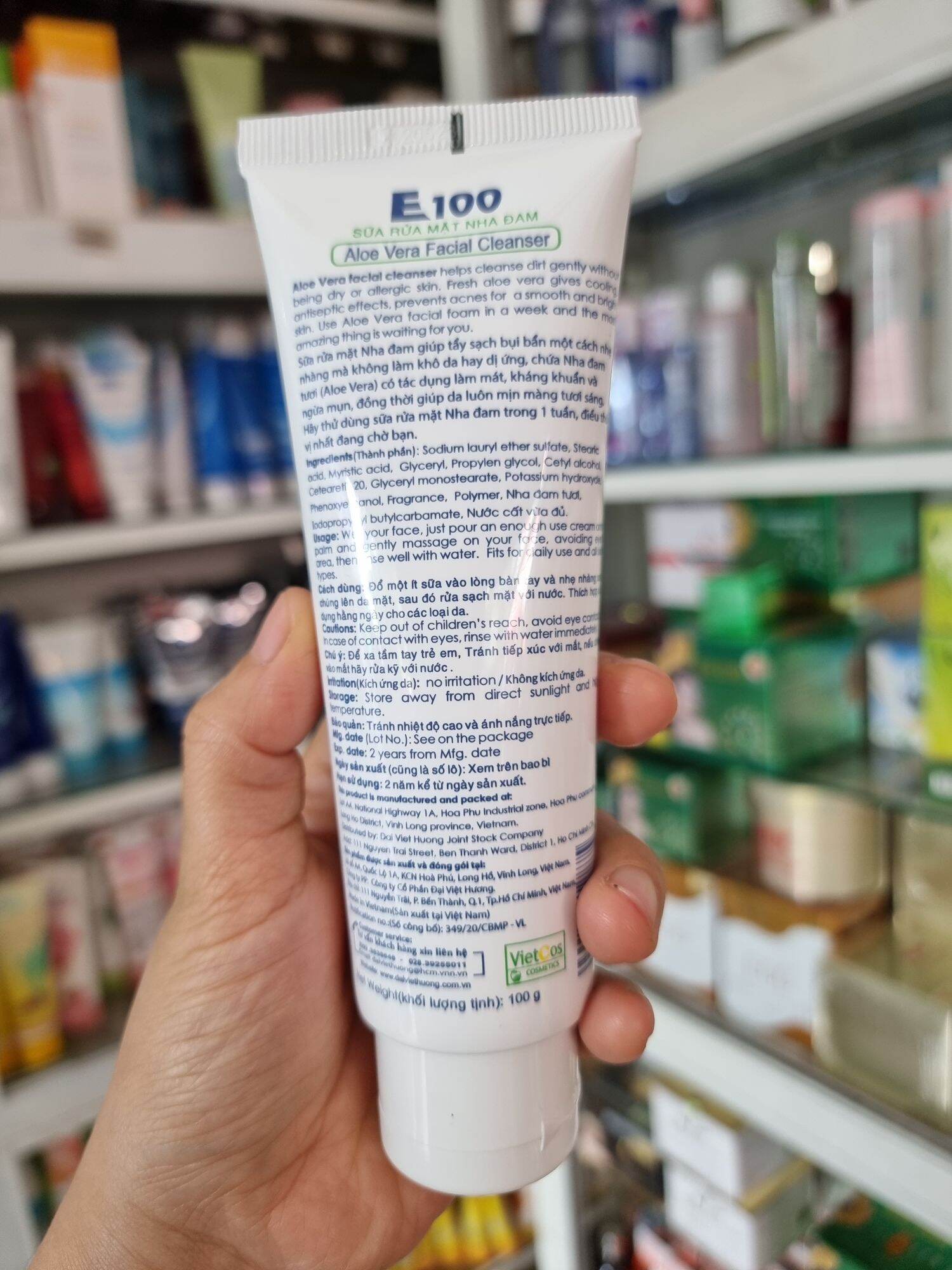 Sữa rửa mặt e100 nha đam 100gr chuẩn cty