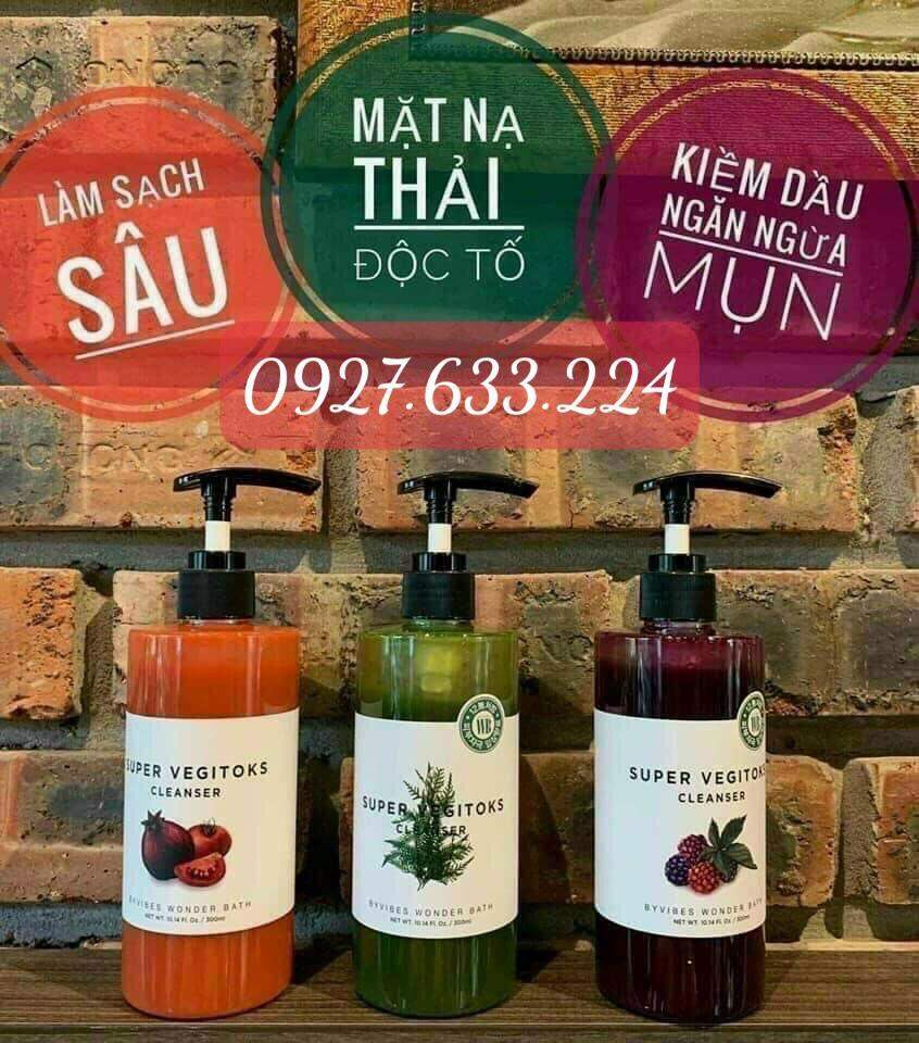 Sữa Rửa Mặt [Chính Hãng] Sủi Bọt Khí 3 in 1 Tẩy Trang - Rửa Mặt - Thải Độc Tố Bybibes Wonder Bath Super Vegitoks Cleanser 300ml