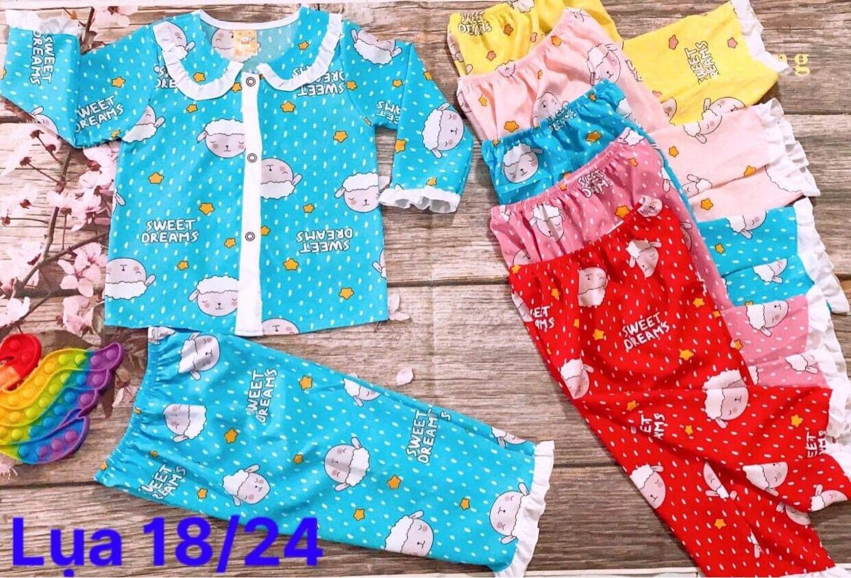 (HCM) COMBO 3 BỘ PIJAMA LỤA TAY DÀI CHO BÉ GÁI 6-20KG