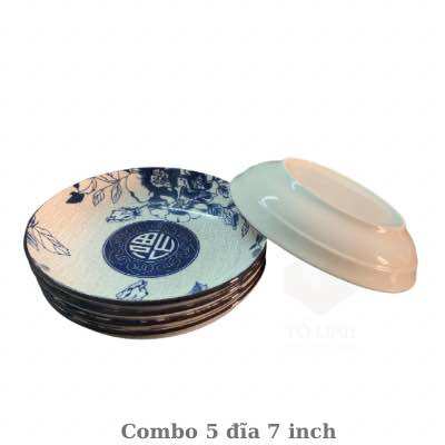 Combo 5 đĩa gốm sứ hoa văn cao cấp 15.5cm và 18cm, dĩa gốm sứ cáo cấp hoạ tiết hoa Cute